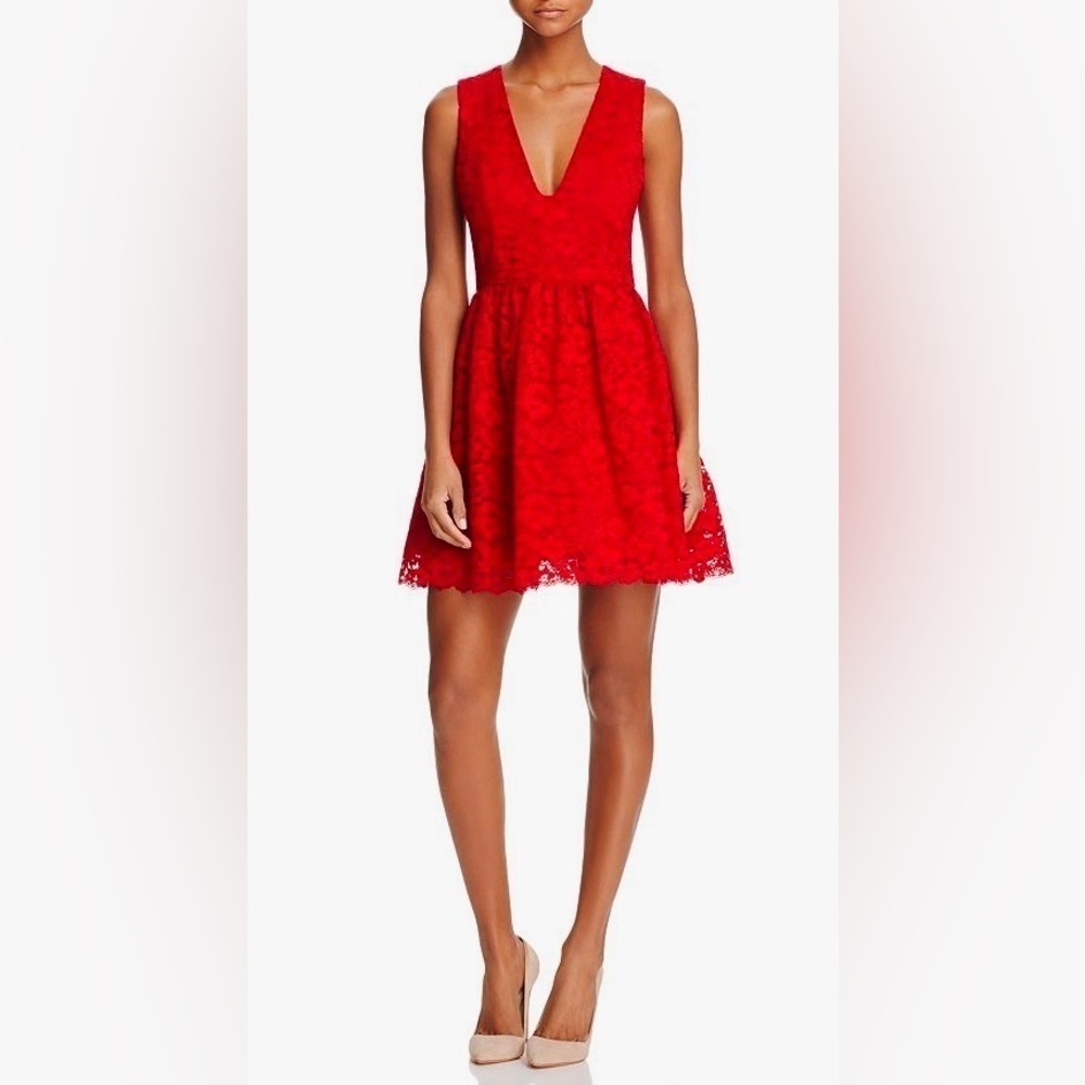 Alice + Olivia Kappa Lace Silk Lined Party Mini Dress Deep Ruby Red 10